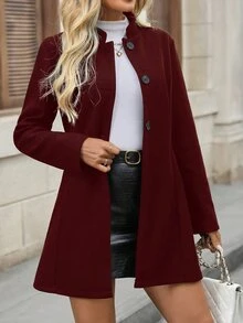 SHEIN Plus Size Casual Versatile Wool Blend Coat For Autumn/Winter - Burgundy - View 5