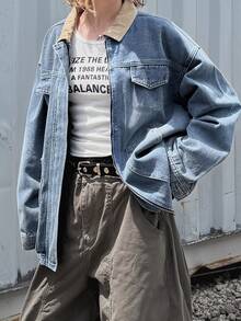 FRIFUL Women's Colorblock Casual Daily Denim Jacket - Blue - View 6