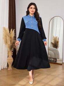 Lacomfia Casual Minimalist Colorblock Shirt Collar Long Sleeve Loose Regular Fit Spring/Autumn Plus Size Sweatshirt - Multicolor - View 1