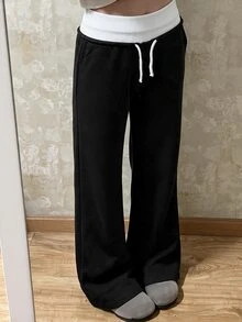 SHEIN 青少年女孩灰色針織抽繩休閒長褲 - 彩色 - 查看 3