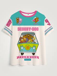 SCOOBY-DOO X SHEIN 大尺碼可愛卡通圖案印花圓領短袖T恤 - 白色 - 查看 4