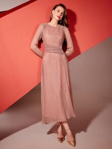 MOTF Tall WOMEN'S TALL AUTUMN/WINTER PARTY LONG SLEEVE DRESS - Pink - View 6