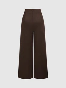 Sweetra Women's Asymmetrical Patchwork Metal Buckle Wide Leg Trousers, Casual Daily Wear, Elegant Commute Style - Brown - View 2