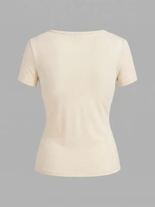 SHEIN EZwear 3件組女款休閒深V領修身短袖T恤，34%棉，夏季服飾，街頭風，適合日常通勤、約會、聚會、秋冬/夏季、派對、婚禮、海灘、畢業典禮，優雅休閒，適合外出、Y2K、音樂節穿搭、度假服飾、返校服裝 - 彩色 - 查看 5