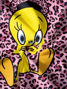 LOONEY TUNES X SHEIN Women's Leopard Print Cartoon Graphic Casual Daily Short Sleeve T-Shirt - White - View 7