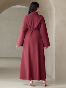Veilorie Women's Elegant Commute Front Button Flared Sleeve Dress - Brown - View 3