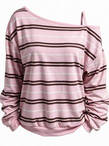EMERY ROSE Women's Casual Preppy Style Minimalist Print Pink Striped Plus Size Full-Print T-Shirt, Suitable For Back To School, Summer And Graduation Season - Multicolor - View 1