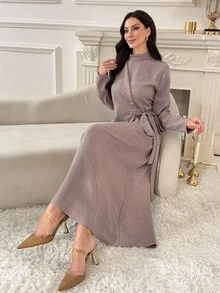 Al Najma Women's Elegant Commute Arabian Dress - Khaki - View 4