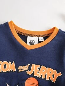 TOM & JERRY X SHEIN Baby Boy Letter Cartoon Print 2 In 1 Short Sleeve Casual Romper - Blue - View 3