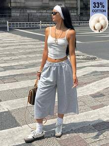 Coolane 女款四季街頭風運動休閒外出居家運動服 翻領長褲 灰色毛衣短褲 適合健身、跑步、運動 33%棉 舒適 - 灰色 - 查看 2
