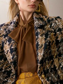 MOTF PREMIUM PLAID SINGLE-BUTTON NOTCH LAPEL COLLAR WOMEN'S BLAZER - Khaki - View 1