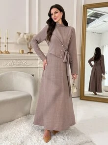 Al Najma Women's Elegant Commute Arabian Dress - Khaki - View 5
