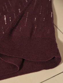 Anewsta Desain Busana Mewah Musim Gugur/Dingin Prancis, Sweater Rajut Leher Bulat Elegan dan Canggih Gaya Sosialita untuk Pesta Malam, Berhiaskan Berlian Imitasi Bintang yang Mewah dan Mewah - Burgundy - View 7