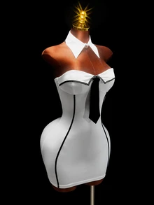 Amplova Halloween Party: Sexy Plunging Neckline Design, Figure-Hugging Tight-Fitting A-Line Skirt, Mini Dress - Black and White - View 6