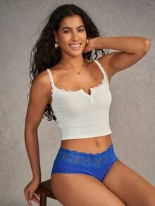 Esseday Women's Solid Color Lace Patchwork Triangle Panties - Blue - View 2