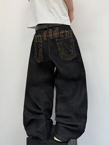 STEELVANCE 男士字母印花休閒日常穿著牛仔長褲 - 黑色 - 查看 2
