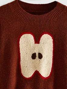 ROMWE Fairycore Women Whimsgoth Apple Sweater Crochet Outfit - Brown - View 3