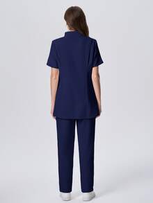 Scrubzie 純色短袖上衣與長褲刷手服套裝 - 藏蓝色 - 查看 6