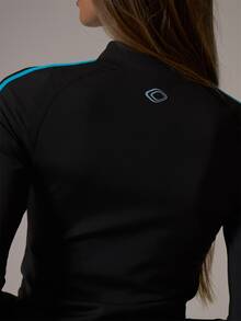 Musera Sport High Neck Zip Through Contrast Colour Panel Fitted BBL Style Coord Jacket Fall Autumn Winter Gym Active Pilates Motion - Black - View 6