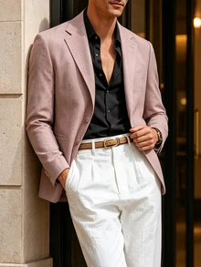 Manfinity Bizformal Men's Button Business Long Sleeve Pocket Blazer Jacket For Office - Pink - View 3