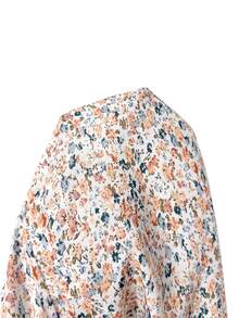EMERY ROSE Gaun Wanita Kasual Motif Cetak Seluruh Permukaan Gaya Cottage Core untuk Liburan Sehari-hari Musim Gugur, Warna Putih Gading - Hijau - View 7