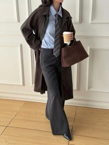 DAZY Women's Vintage Button Pocket Long Sleeve Overcoat - Brown - View 4