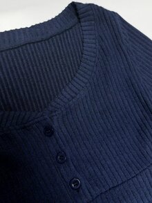 IslaSuriya Women's Autumn Long Sleeve Solid Color Casual Top - Navy Blue - View 4