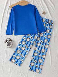 GARFIELD | SHEIN Tween Boy Fashionable Cute Cartoon Print Long Sleeve Long Pants Loungewear Set - Blue - View 2