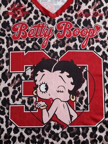 Betty Boop x SHEIN Plus Size Women's Leopard Print V-Neck Short Sleeve Casual T-Shirt - Brown - View 5