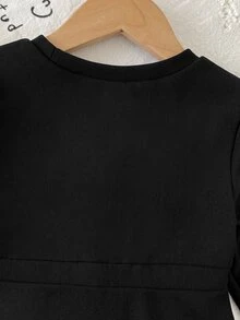 SHEIN 女嬰優雅白色對比飾邊收腰百褶A字裙，彈性厚實面料配裝飾復古鈕扣，適合冬季 - 黑色 - 查看 8