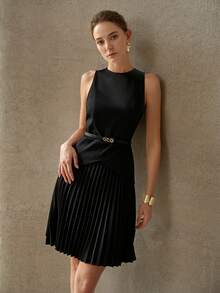 MOTF PREMIUM FASHIONABLE ELEGANT PLEATED SHORT DRESS FOR WOMEN - Black - View 5