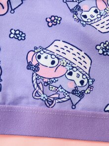 HELLO KITTY AND FRIENDS | SHEIN Tween Girl Cartoon Print Casual Everyday Base Layer Top - Purple - View 6