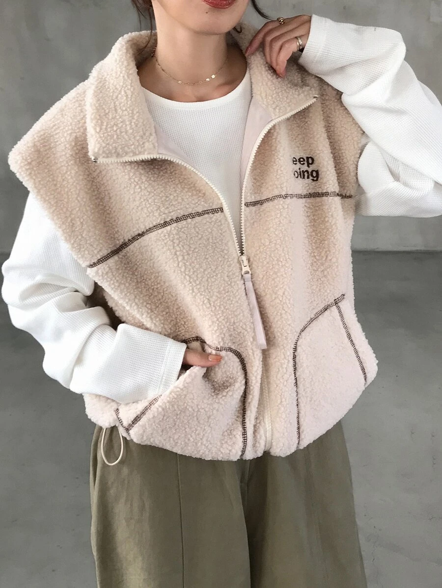 FRIFUL Women's Casual Warm Vest Jacket, Autumn/Winter - Khaki - View 1