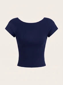 SHEIN EZwear 2件組 女款露背圓領短袖修身短版T恤 - 彩色 - 查看 3