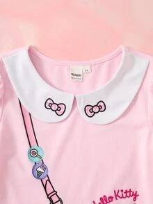 HELLO KITTY AND FRIENDS | SHEIN Young Girl Letter Cartoon Print Casual Daily Summer Dress - Pink - View 4