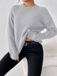 SHEIN Raffinéa 秋冬休閒百搭純色套頭毛衣 - 淺灰色 - 查看 4