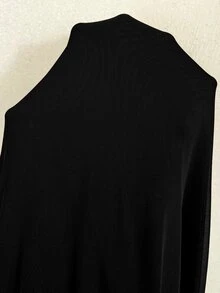 SHEIN CURVE+ New Summer Brown Asymmetrical Shoulder Cowl Neck Metal Buckle Decor Plus Size Cinched Waist Flared Mesh Double Layer Dress/Premium - Black - View 8