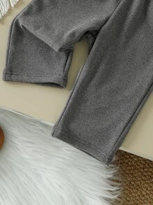 SHEIN Souflis 2pcs Toddler Boy Henley Top + Pants Preppy Dark Grey Button Pocket Ribbed Long Sleeve Round Neck Regular Birthday Party Fall Sweaters Jumpers Solid - Grey - View 7