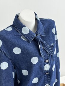 Mori Grove Mori Grove Festival Size Women's Blue Non-Stretch Printed Polka Dot Fitted Long Sleeve Jacket - Dark Wash - View 6