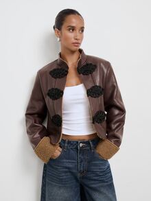 Maija Brown Suede Women's Jacket With New Chinese Style Frog Buttons, Long Sleeve, Autumn/Winter - Rust Brown - View 1