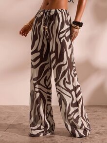 Opulessa Women's Vacation Zebra Print Drawstring Waist Top And Pants Set - Multicolor - View 6