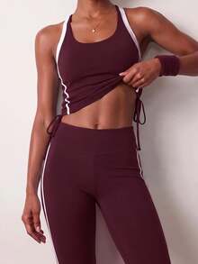 Zivah Women's Striped Colorblock Tank Top And Long Pants Sports Set - Multicolor - View 8
