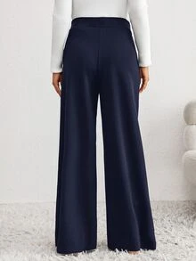 SHEIN 孕婦時尚百搭通勤可調腰圍長褲 - 藏蓝色 - 查看 2