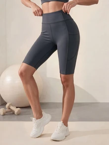 Easithlete Sporty Essential Athletic Fashion 5-Inch Grey And Pink Split Line Patchwork Tight-Fitting Butt-Lifting Elastic Base Shorts Gym Pilates Summer - Grey - View 2