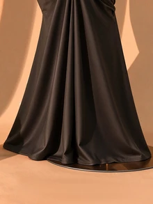 Rometta Plus Size Women's Knitted Vintage Brown Halter Neck Tie Embroidered Ruched Bodycon Mermaid Long Dress For Date, Party And Multiple Occasions - Brown - View 6