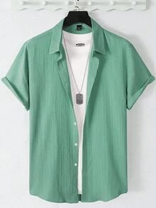 MENRIVO Men's Summer Casual Solid Color Short Sleeve Shirt - Mint Green - View 1