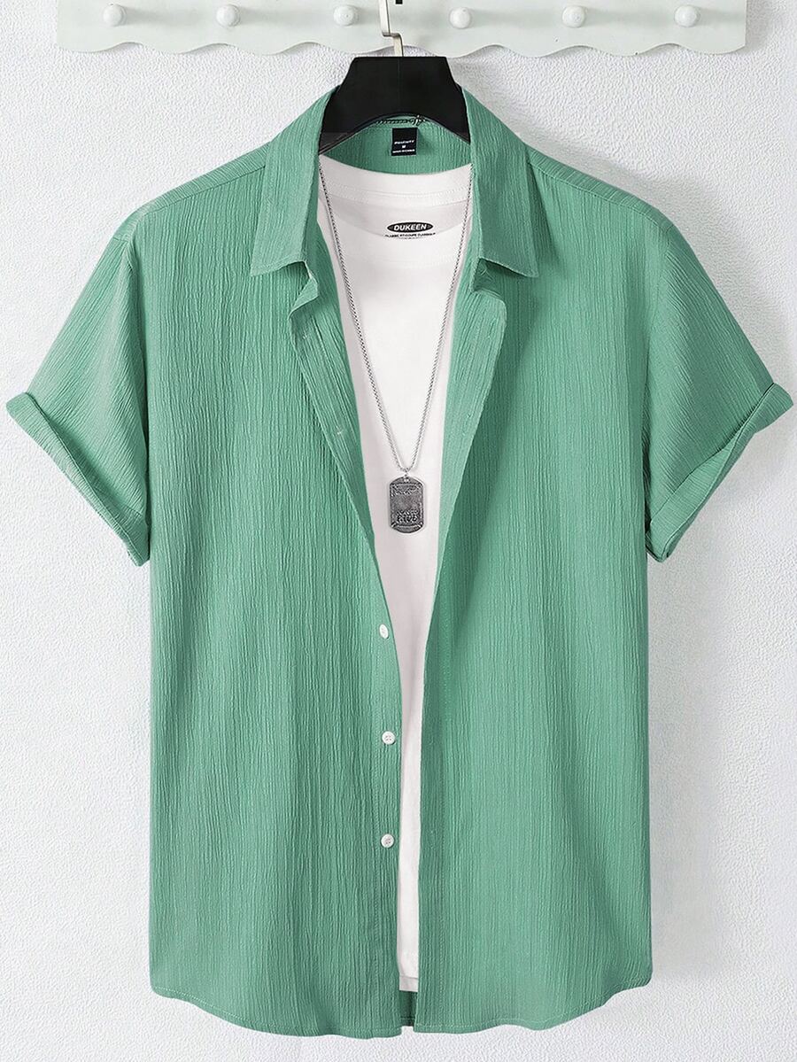 MENRIVO Men's Summer Casual Solid Color Short Sleeve Shirt - Mint Green - View 1