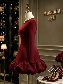 GlowEve Women's Elegant Party Dinner Ruffle Hem Dress Burgundy Winter - Burgundy - View 8