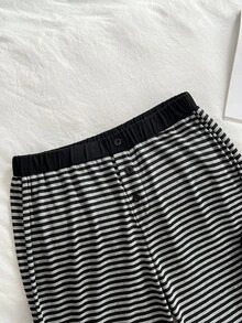 Elamini Petite Women's Elegant Versatile Commuter Fashion Petite Striped Tank Top & Pants 2 Pieces Set - Black and White - View 6
