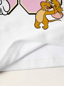 TOM & JERRY X SHEIN Women's Cute Cartoon Pattern Print Round Neck Short Sleeve T-Shirt - White - View 7